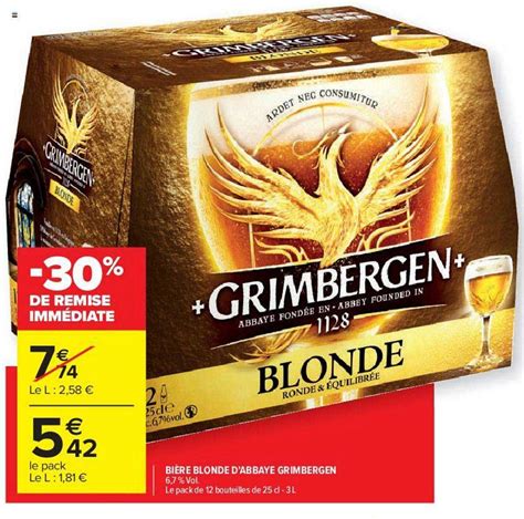 Promo Bi Re Blonde D Abbaye Grimbergen De Remise Imm Diate Chez Carrefour Market