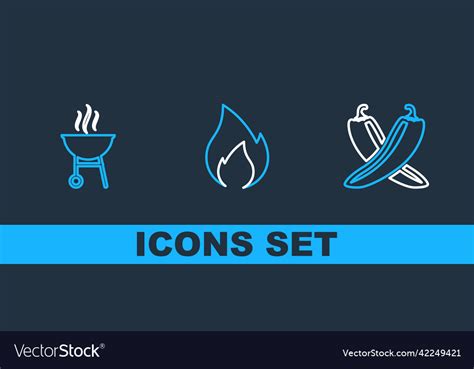 Set Line Crossed Hot Chili Pepper Pod Barbecue Vector Image