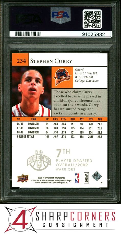 2009 UPPER DECK 234 STEPHEN CURRY RC WARRIORS PSA 9 EBay