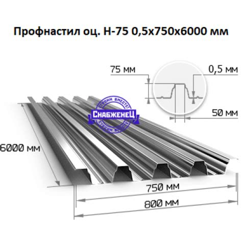 Профнастил Н-75 0,5x750x6000 мм (цена за лист) - купить не дорого оптом ...