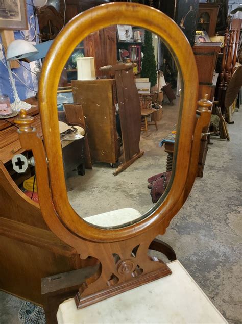 Antique Mahogany Tall Wash Stand Mirror And Marble Top Long Valley