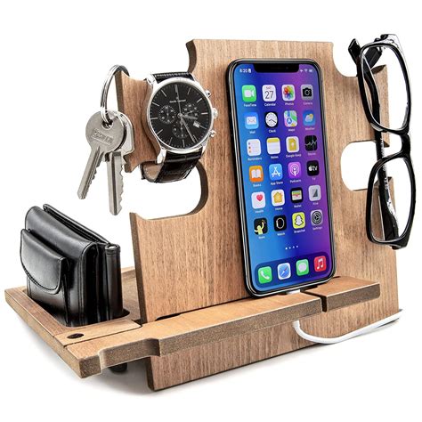 Station D Accueil En Bois Support Pour Smartphone Organisateur De