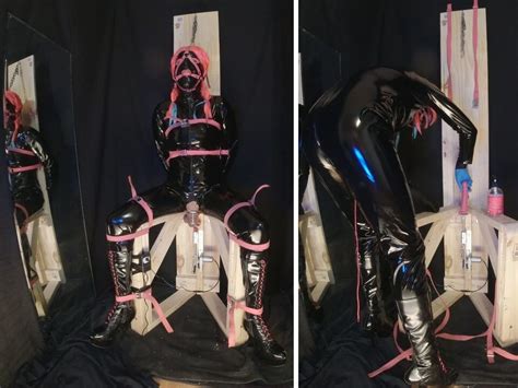 Strapped To Fucking Machine Chair In Pvc Catsuit Gagged In Chastity Shemale Porn XHamster