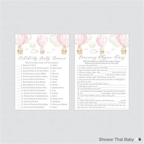 Pink Hot Air Balloon Baby Shower Games Package Seven Etsy