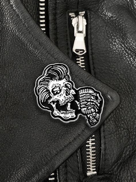 Rockabilly Greaser Pin Greaser Skull W Vintage Microphone Etsy