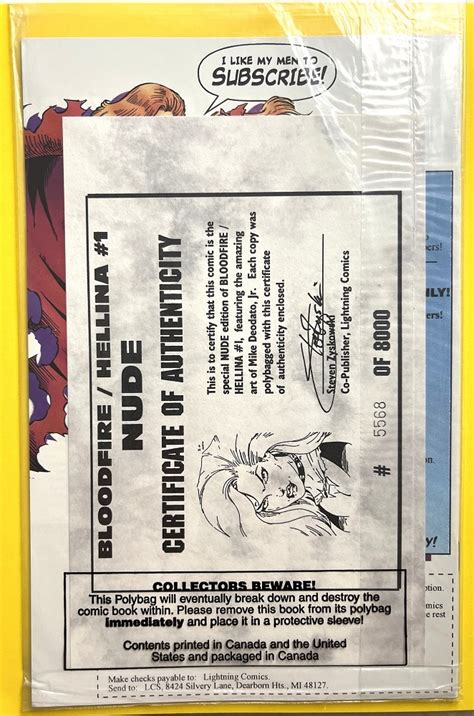 Bloodfire Hellina Nude Edition Coa Polybagged Comic Books Modern Age Lightning