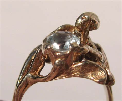 14 Karat Yellow Gold Aquamarine Figural Nude Woman Ooak Ring Park