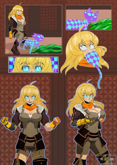 Cm Artist Curious Cat Rwby Yang Xiao Long Rwby Breast Hold 1girl Ahoge Ass Belt