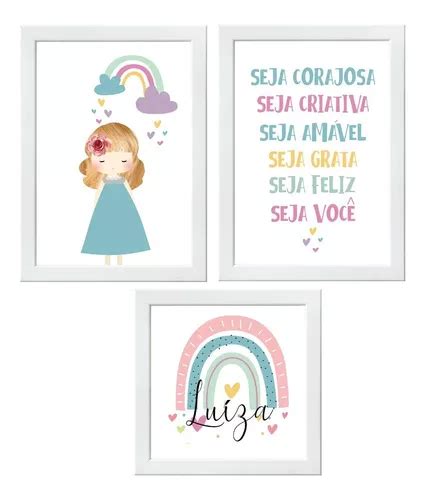 Quadro Decorativo Quarto Bebe Infantil Menina Arco Iris Seja