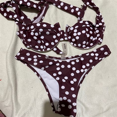 Maroon Brown Polka Dot Bikini On Carousell