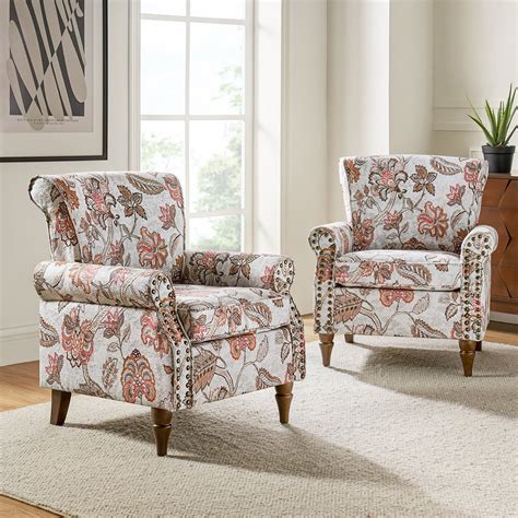 Upholstered Wingback Armchairs Set Of 2 Home Accent Chair Sofa Wood