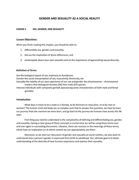 Gender And Sexuality As A Social Reality Gender And Sexuality As A Social Reality Lesson Sex