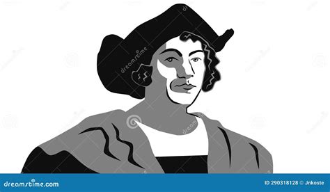 Christopher Columbus Stylized Black And White Illustration Flat Design ...