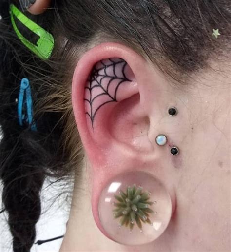 Spider Web Ear Piercing And Tattoo Design