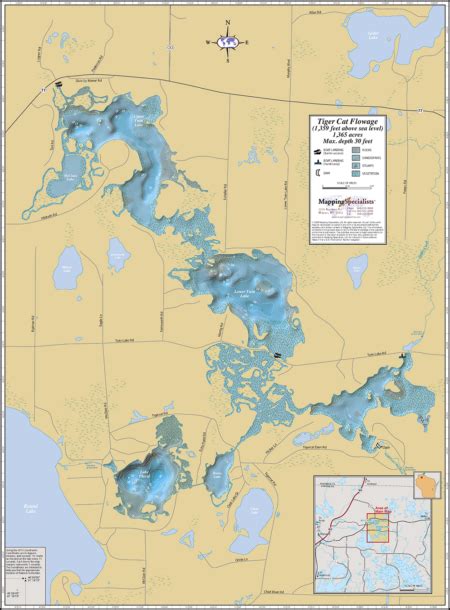 Tiger Cat Flowage Wall Map Mapping Specialists Limited