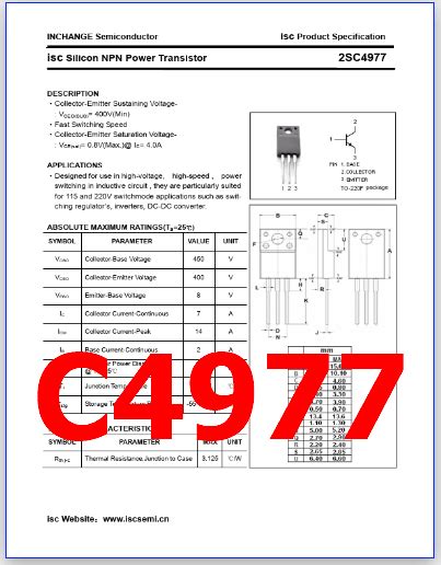 C4977 PDF - 400V, 7A, NPN, 2SC4977, Transistor