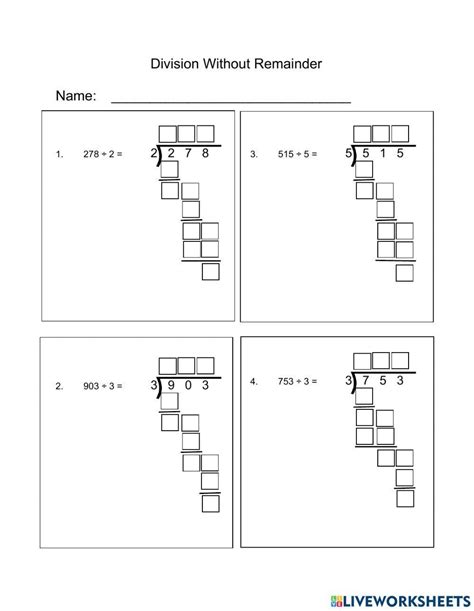 Long Division Without Remainder Interactive Worksheet Live