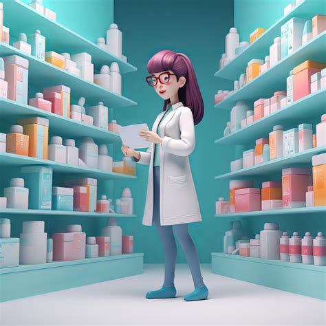 Premium Photo Female Pharmacist Cartoon Character