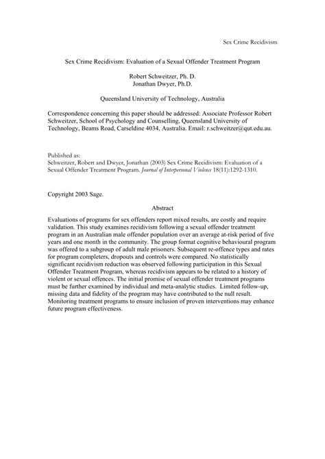 PDF Sex Crime Recidivism Evaluation Of A Sexual Offender Treatment Program