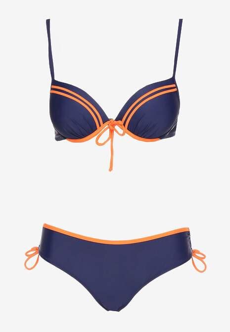 Granatowe Bikini z Kokardką i Usztywnianym Biustonoszem Cleviana Renee