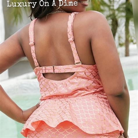 Luxury On A Dime Swim 2piece Mermaid Fish Scale Bikini Highwaist Tankini Matching Swimwear