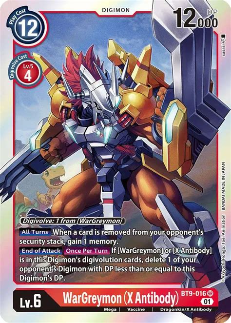 Digimon X Record Single Card Super Rare WarGreymon X Antibody BT9 016