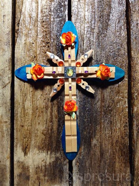 Mis Cruces Folk Art Cross Guardian Angel Wooden By Xspresura Clothes Pin Wreath Clothes Pin