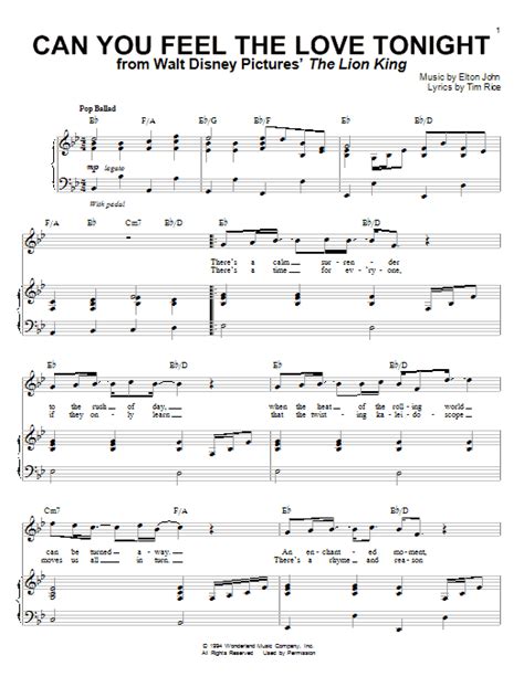 Can You Feel The Love Tonight Sheet Music By Elton John Piano Vocal