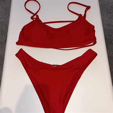 Shein Red Bikini Two Piece UK Size S Both Top Depop