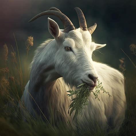 Premium Photo Farming Domestic Goat Eating Grass Ai Generated
