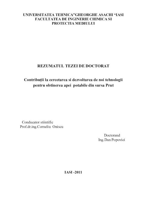 Pdf Rezumatul Tezei De Doctorat Contribu Ii La Cercetarea Si