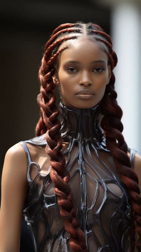 A Woman With Long Braids On Her Head And Chest Wearing A Sheer Top