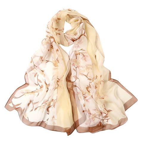 YUEHAO 160 50cm Women Flower Print Long Soft Wrap Scarf Silk Shawl