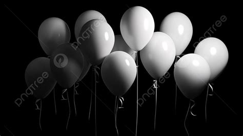 Group Of White Balloons In Black And White Background, 3d Illustration Of White Balloons 30shape ...