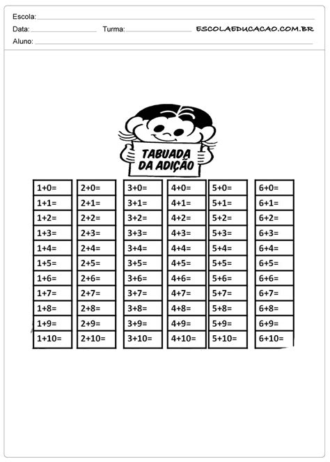 Tabuada Para Fazer - Diversas Atividades de tabuada para imprimir - Escola Educação