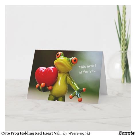 Cute Frog Holding Red Heart Valentine Holiday Card Valentines Day