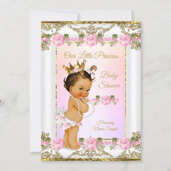 Princess Baby Shower Rose Pink Gold White Brunette Invitation Zazzle