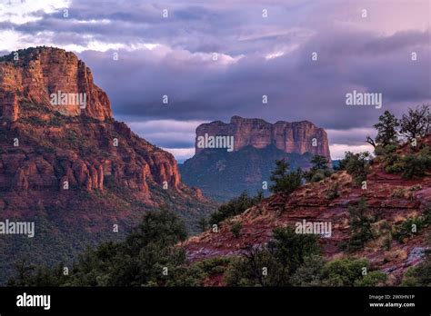 Twin Buttes And Courthouse Butte At Sunset Sedona Arizona Usa By