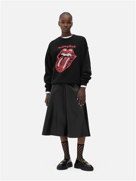 Bluză sport cu imprimeu Rolling Stones Negru Femei Primark