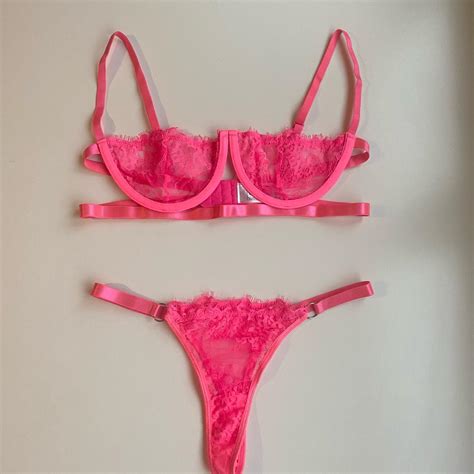 Neon Pink Lingerie Set Brand New Size Small Depop