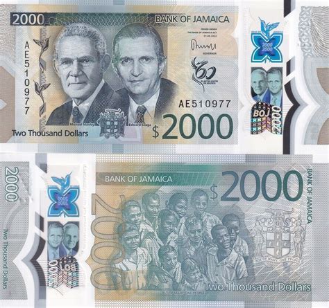 Jamaica 2000 Dollars 2022 2023 P 100 Polymer Unc Noteshobby