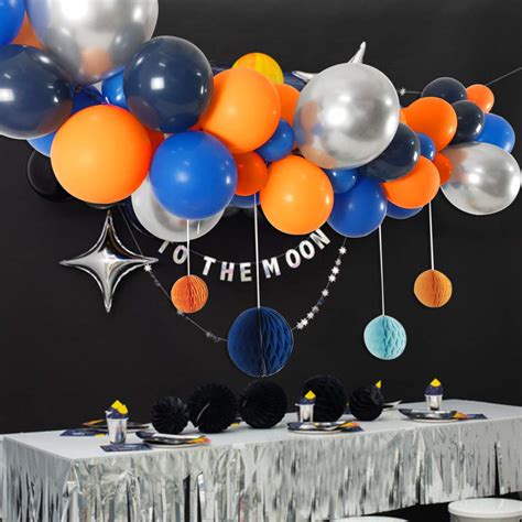 Outer Space Party Balloons 63 Pack 12inch 5inch Orange Royal Blue