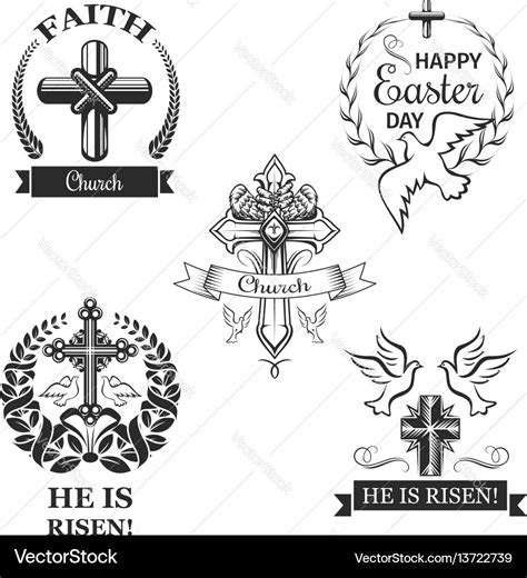 Easter holiday sign set with cross and dove Vector Image