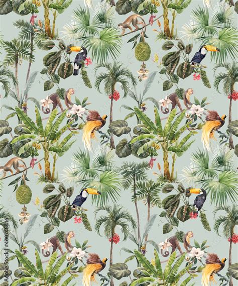 Fototapeta Chi Ski Chinoiserie Beautiful Seamless Tropical Floral