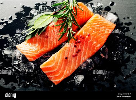 Fresh Salmon With Herbs And Spices Healthy Food Diet And Cooking