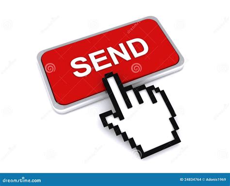cursor hand  send button stock photo image  pressing