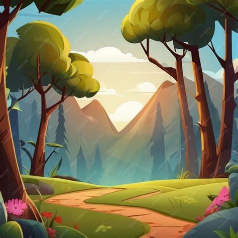 seamless cartoon nature landscape unending background premium ai