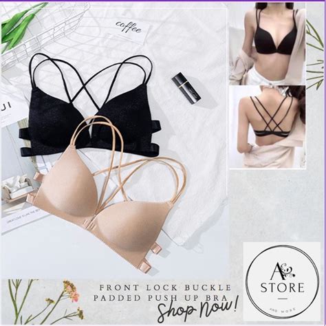Push Up Bralette Yoga Lingerie Front Lock Buckle Padded Push Up Bra Strappy Back Shopee