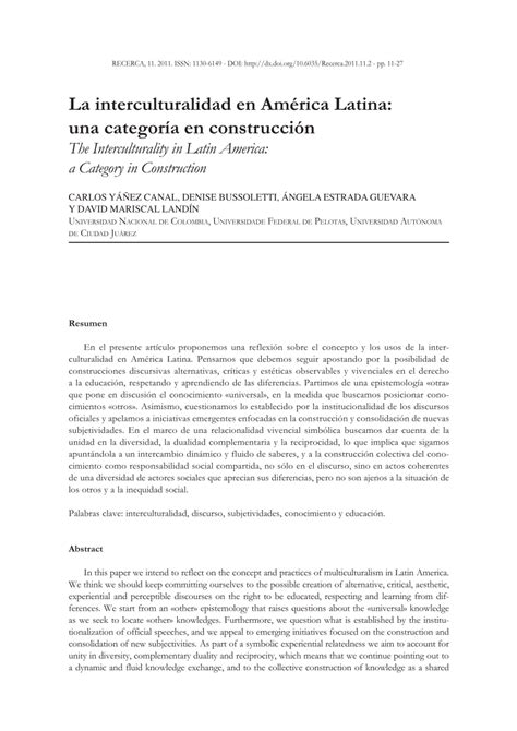 Pdf La Interculturalidad En Am Rica Latina Una Categor A En Construcci N