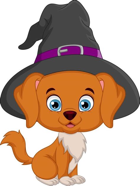 Cute little dog cartoon in a witch hat 11026556 Vector Art at Vecteezy